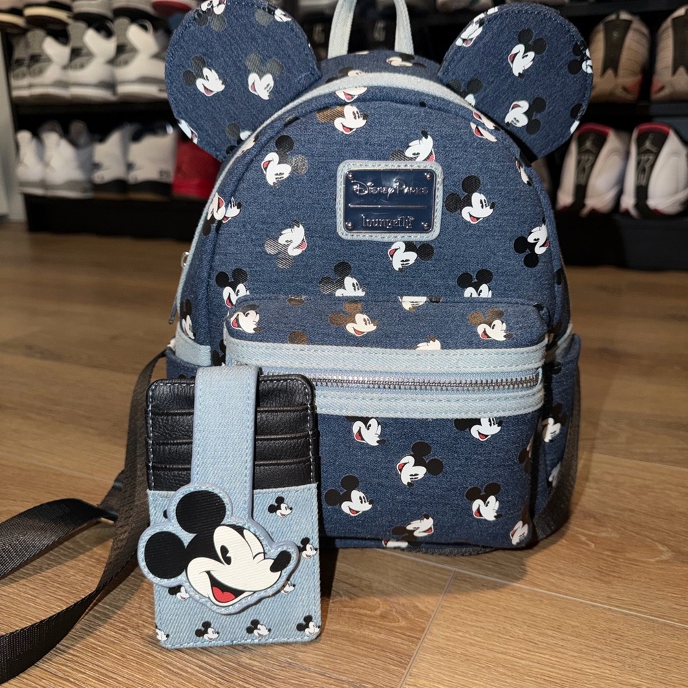 Loungefly Mickey Mouse Backpack and Wallet Set - Blue - Picture 1 of 2
